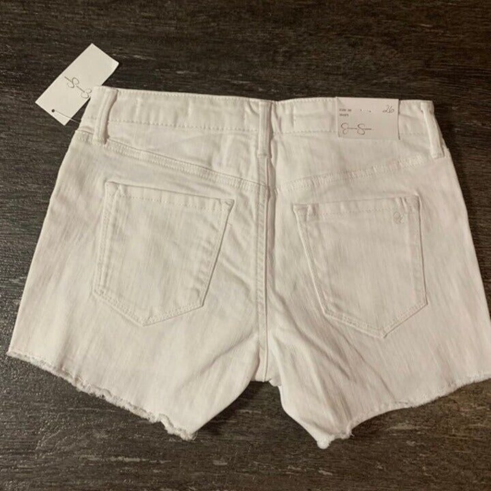 Jessica‎ Simpson White Cutoff Jeans Shorts Size 26 Kiss Me Denim Shorts NWT - Picture 2 of 4